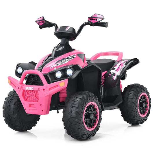 INFANS Kids Ride on ATV, 12V 4 Wheeler Quad Toy Vehicle with Music, Horn, High Low Speeds, LED Lights, Electric Ride On Toy, Battery Powered Wheels Car for Kids 3-8 Years Old (Pink)