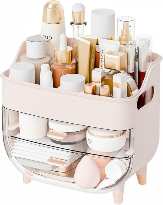 Yieach Pink Make up Organizers for Counter,Vanity and Dresser,Bathroom Makeup Organizer Countertop,Large Makeup Storage Organizer for Hair Tool,Beauty Products,Skin Care and Cosmetic Display Cases