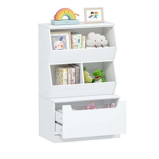 UTEX Kids Toy Storage Organizer, Bookshelf for Kids and Bookcase with Drawer, Children Open Storage Cubby for Playroom Nursery White
