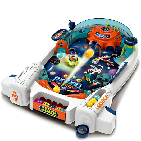 OLEOCA Space Pinball Machine — Tabletop Arcade Game with Obstacles, Pull-Rod Launcher, Flippers, UFO Targets & Astronaut Theme, 1-2 Player Mini Pinball for Kids