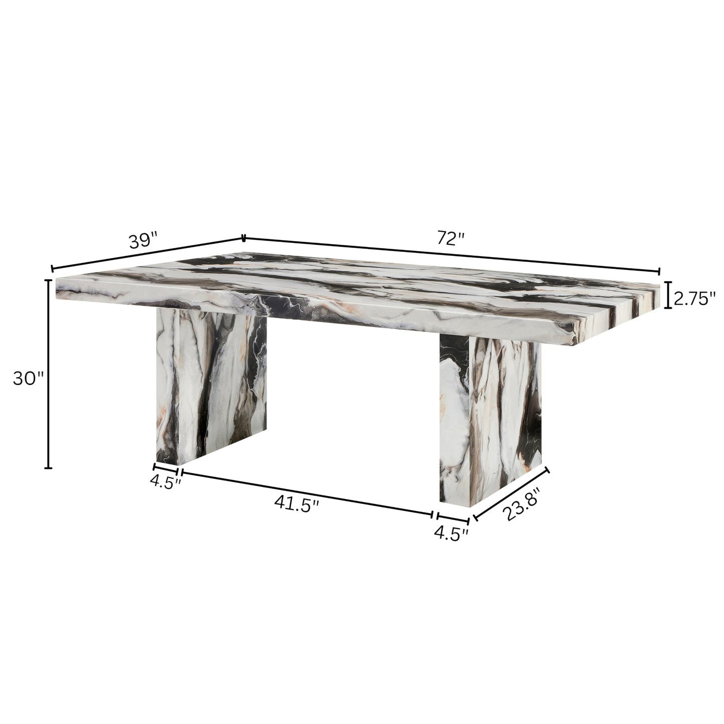 Roundhill Furniture Cavira Modern Faux Marble Dining Table with Double Pedestal Base