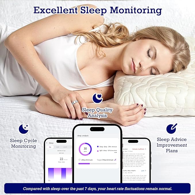 Smart Ring Health Tracker, Sleep Tracker Ring with Heart Rate, Waterproof Fitness Ring for Activity Monitoring/Steps/Distance/Calories,Air Gestures,Up to 7-Day Battery,for iOS Android(Light Silver#11)