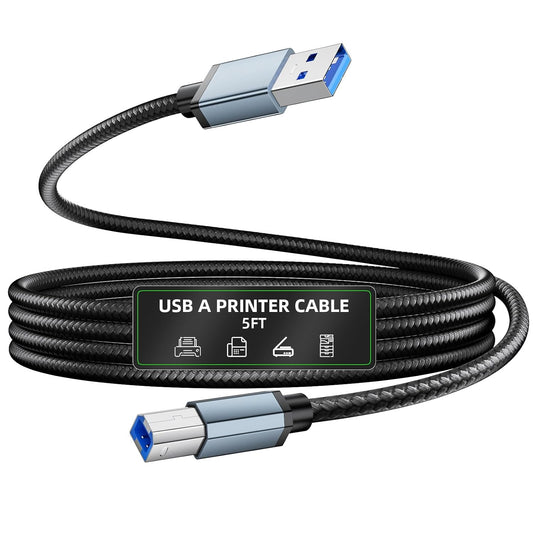 5FT 2.0 iMangoo Printer Cable USB Printer Cord Type A Male to USB-B Male Nylon Braided Scanner Print Fax Machine