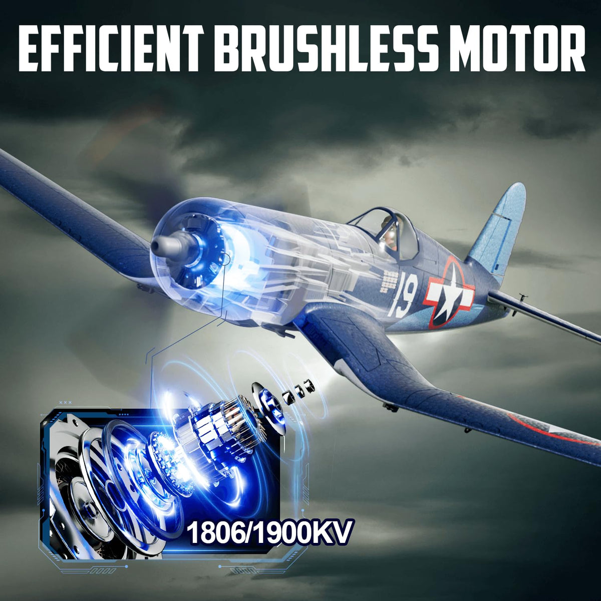 Volantexrc Brushless RC Planes, 4 Channel F4U Corsair RTF RC Airplane Fighter, 6-Axis Gyro wiih 3 Flight Modes, One-Key Aerobatic, Wingspan 500mm Fuselage 396mm, with 3 Batteries, Ideal Park Flyer