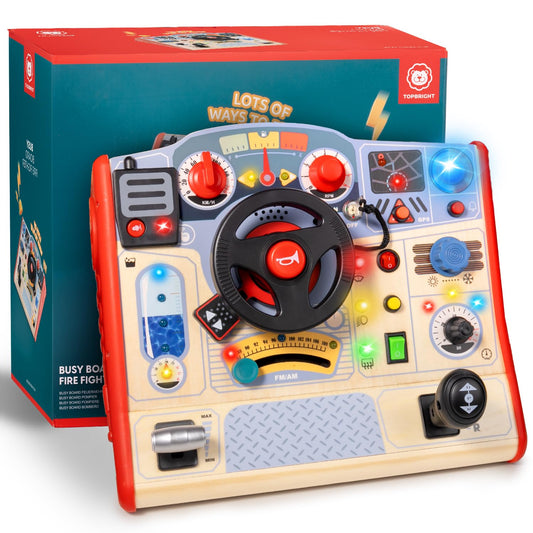 Toddler Busy Board Toy for Steering Wheel with Sounds & Lights, Sensory Montessori Toy for 3 Year Old Boys Girls Birthday Present, Wooden Travel Toys for Kids Ages 3