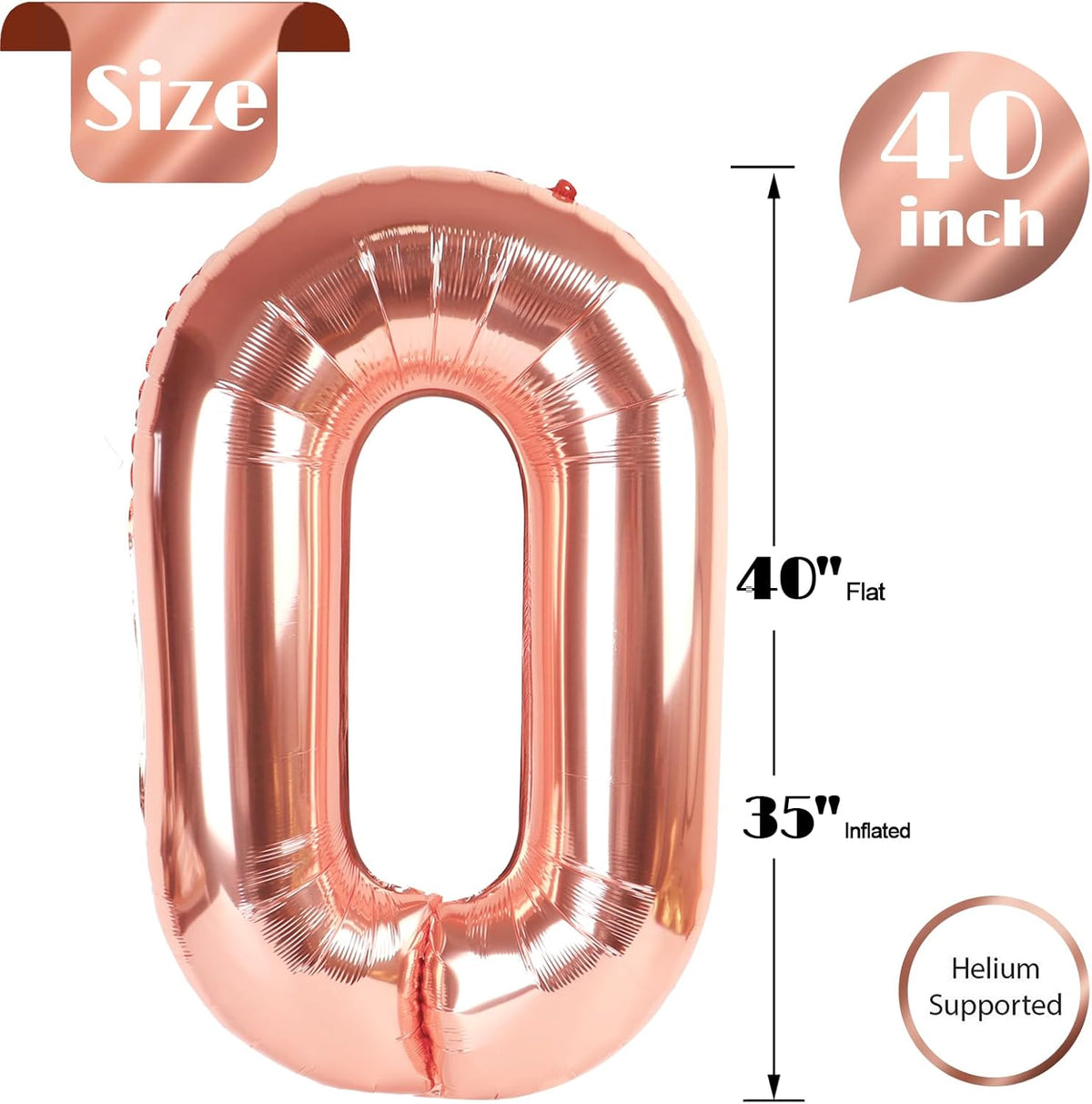 Rose Gold Number Balloons - 40 Inch 0 Balloon for Birthday Decorations | Perfect Party Supplies for All Ages