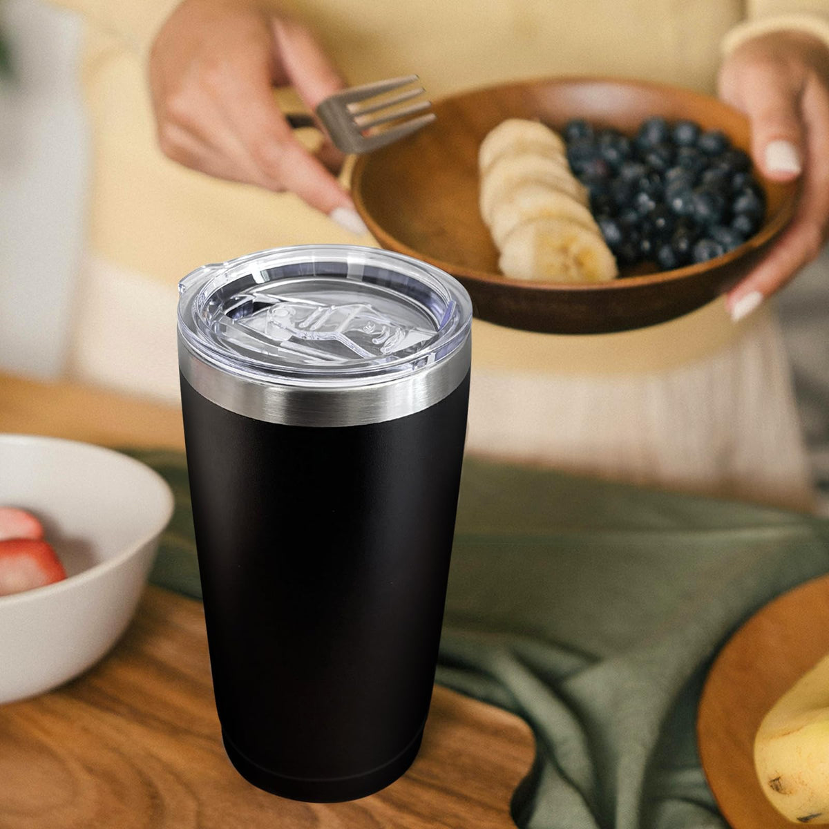 YOUKE OLA 16 Pack Stainless Steel Tumbler Bulk Insulated Vacuum Travel Mug Powder Coated Coffee Mug Gift for Laser Engrave, 20oz Black