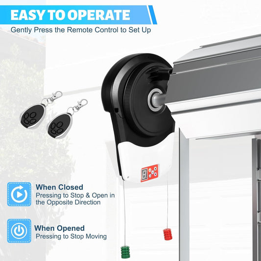 BINGOX Automatic Roll Up Garage Door Opener, 800N Quiet Roller Door Motor with 2 Remotes, Rolling Code Security, Auto Stop Safety Protection, for Residential & Commercial Roller Doors up to 14.7 ft