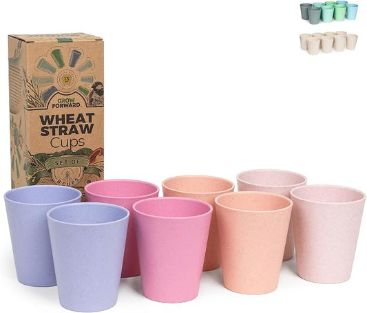 Grow Forward Premium Plastic Kids Cups - 13 oz Unbreakable Wheat Straw Cups for Kids - Non Toxic BPA Free Drinking Glasses for Water, Smoothie - Small Dishwasher Safe Kitchen Tumblers - Floral