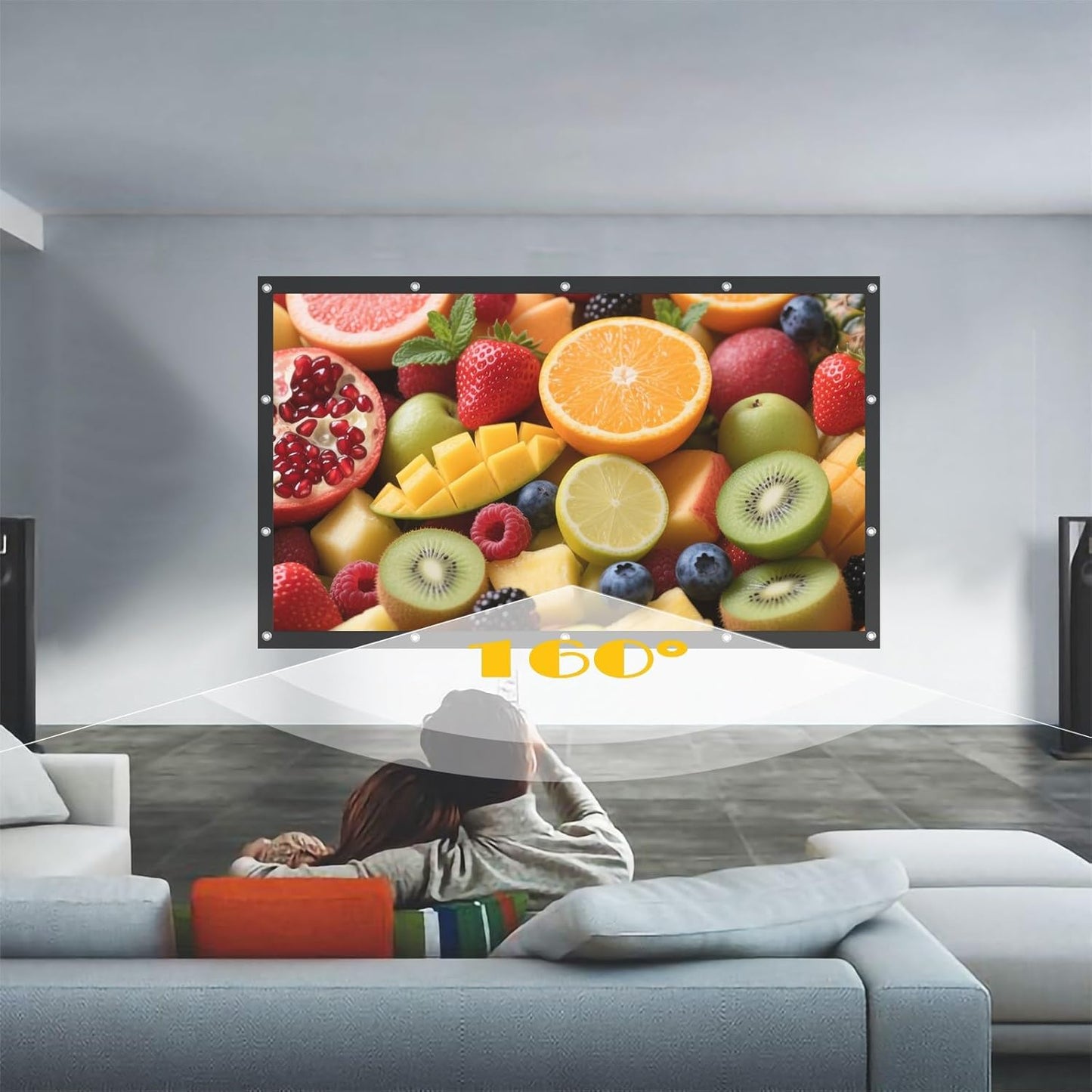 BooLooT 16:9 (150 inches) Projector Screen Portable Movies Screens Foldable Wrinkle-Resistant Fabric with Dual