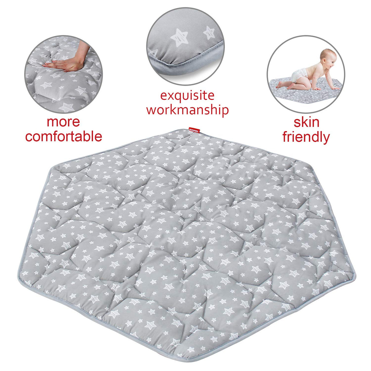 Hexagon Playpen Mat, Baby Playmat Fits Regalo Portable Play Yard 48 Inch and hiccapop 53" PlayPod Playpen, 6 Panel Playpen Mattress Non Slip Pad Mat