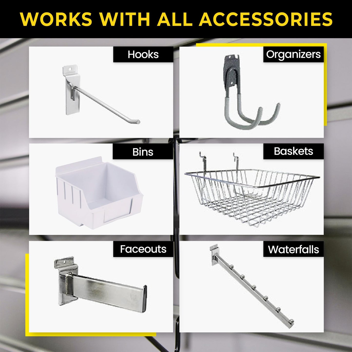 Heavy Duty 8'H X 4'W PVC Garage SlatWall Storage System (with Endcaps & Screws) - Modular Slat Wall Paneling for Garage Wall Organizer - Interlocking SlatWall Panels for Home & Commercial Use (Grey)
