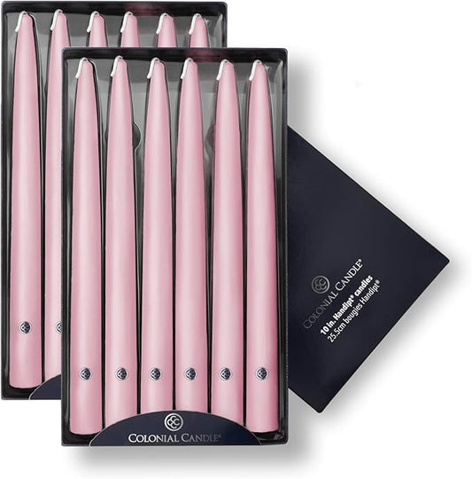Colonial Candle Unscented Taper Candle, Handipt Collection, Persian Pink, 10 in, Pack of 12 - Up to 8 Hours Burn