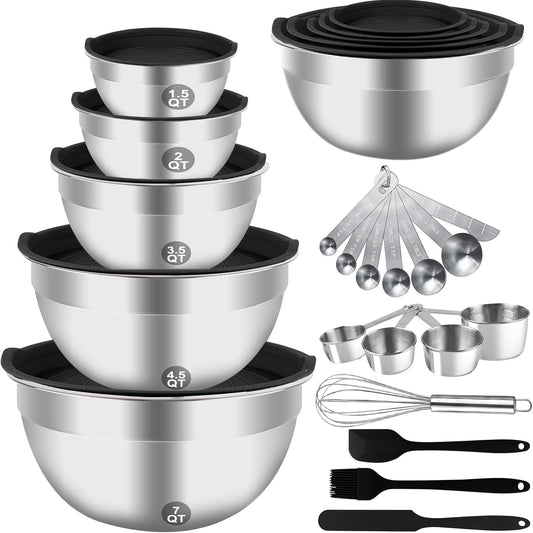 WEPSEN Mixing Bowls Set - 25PCS Stainless Steel Bowls with Lids | Large Nesting Sizes 1.5QT to 7QT