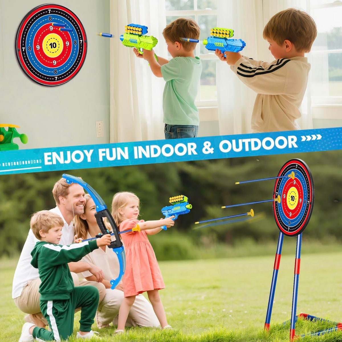 polokping 2 Pack Bow and Arrow Toy for 5 6 7 8 9 10+ Year Old Boys, Ideal Gift for Kids, Indoor Outdoor Shooting Game Toy for Ages 4-8 8-12, LED Light Up Archery Set with 12 Suction Cup Arrows