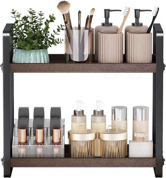 HNRLOY Bathroom Counter Organizer,Bathroom Countertop Organizer,Counter Shelf,Countertop Storage,Organization and Storage,Makeup Shelf,Sink Caddy(Brown 2 Tier)