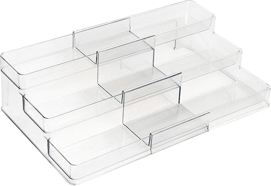 Dial Industries 3 Tier Expandable Kitchen Cabinet Shelf Organizer, Clear