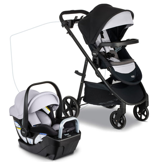 Britax Willow Brook S+ Travel System, Infant Car Seat Stroller Combo With Willow S Infant Car Seat, Alpine Base, and Brook+ Stroller; ClickTight Technology, SafeWash Insert and Cover — Glacier Onyx