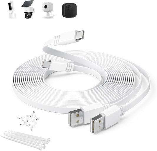 16.5FT/5M 2Pack,Extra 2/Outdoor 4,eufy S3 Pro,3C/S300,3/S330,SoloCam S220/C210/S40,EZVIZ,White Itramax Flat USB A