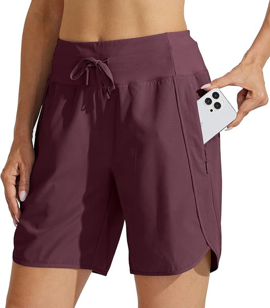 Willit Women's 7" Athletic Running Shorts Long Workout Hiking Shorts Quick Dry High Waisted Active Zipper Pocket(Small)