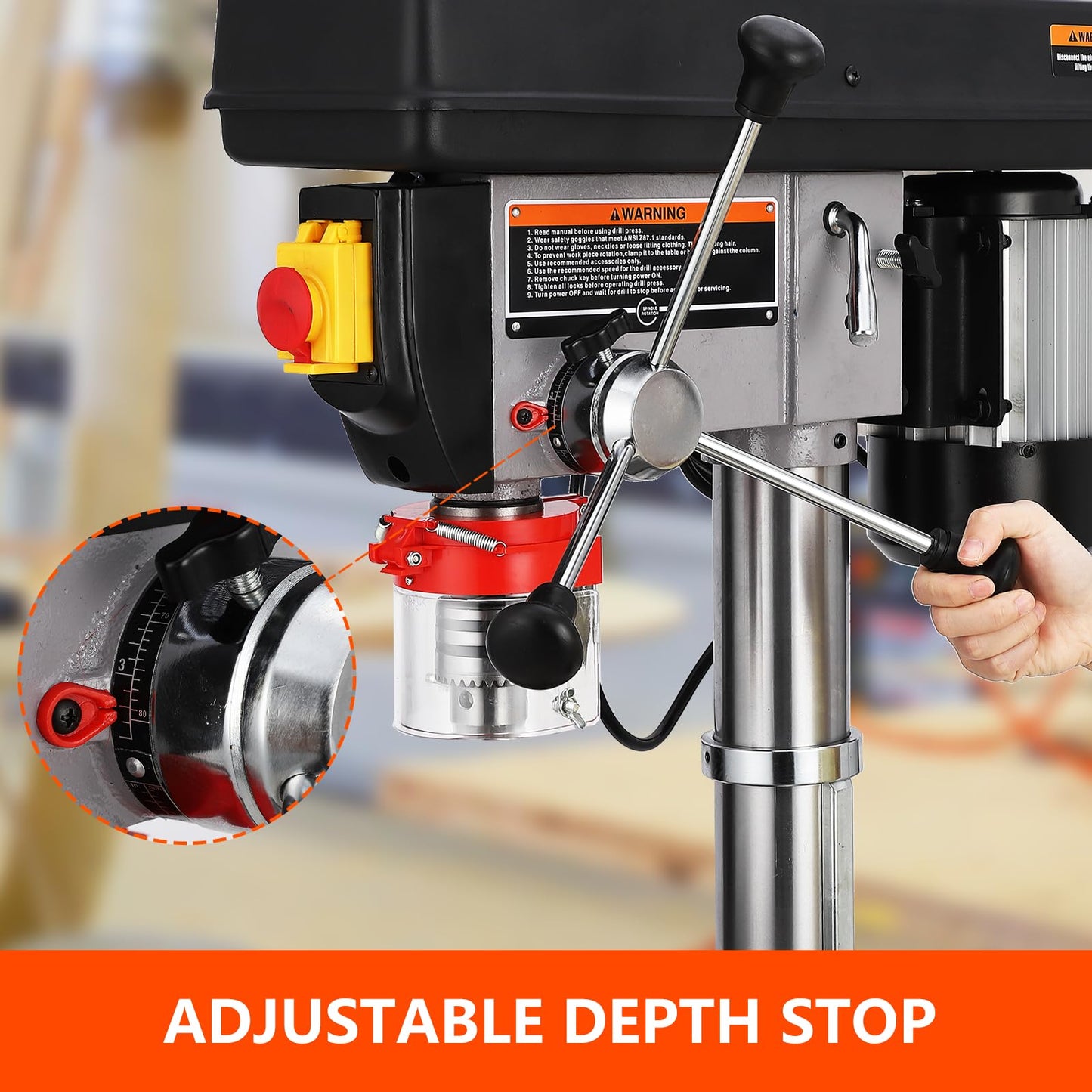13 in Floor Drill Press, ExploreHorizon 7.5 Amp 120V Pure Copper Motor, 288-3084 RPM Variable Speed Cast Iron Bench Drill Press, 0-45° Tilting Worktable, Tabletop Drilling Machine for Wood Metal