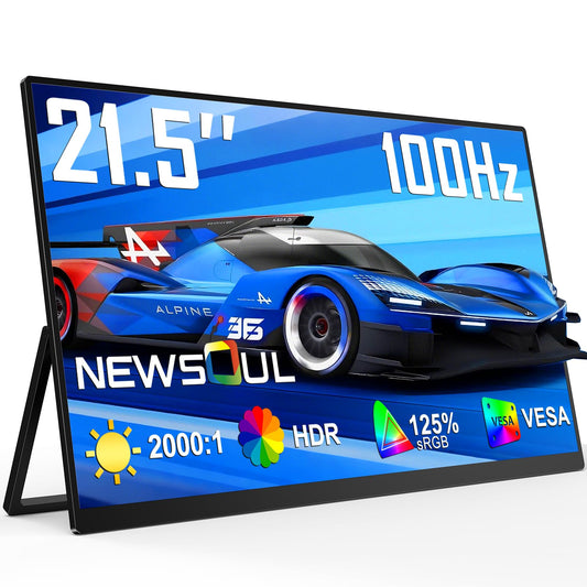 21.5'' Large Portable Monitor for Laptop 100Hz Ultra-Fast IPS Gaming Monitor, QLED 125%sRGB | 2000:1 Contrast | Built-in Stand, Speaker and VESA, USB-C HDMI Second Screen Efficient Work Gaming