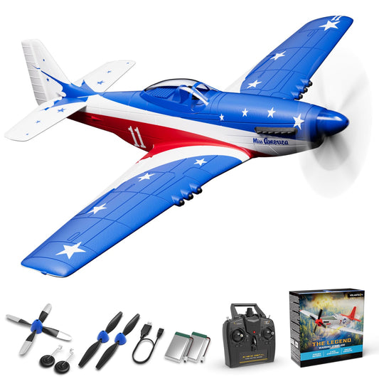 volantexrc RC Plane, 4 Channel Remote Control Airplane P51d Mustang with Gyros, Aileron, Aerobatics, 3 Modes to Fly for Adults & Beginners (Multi Color)