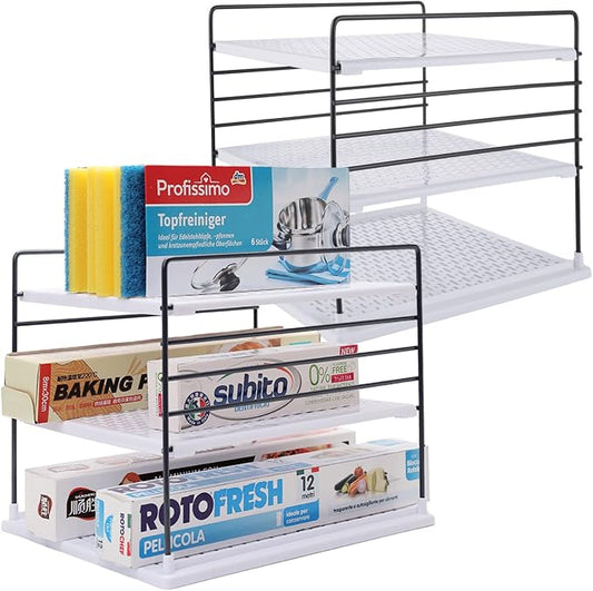 YAYODS 2 Pack Foil and Plastic Wrap Organizer, Kitchen Wrap Organizers and Storage Rack, 3 Tier Aluminum Foil Storage Organizer for Foil, Saran Wrap, 10.6 x 8.7 x 8.7 Inch
