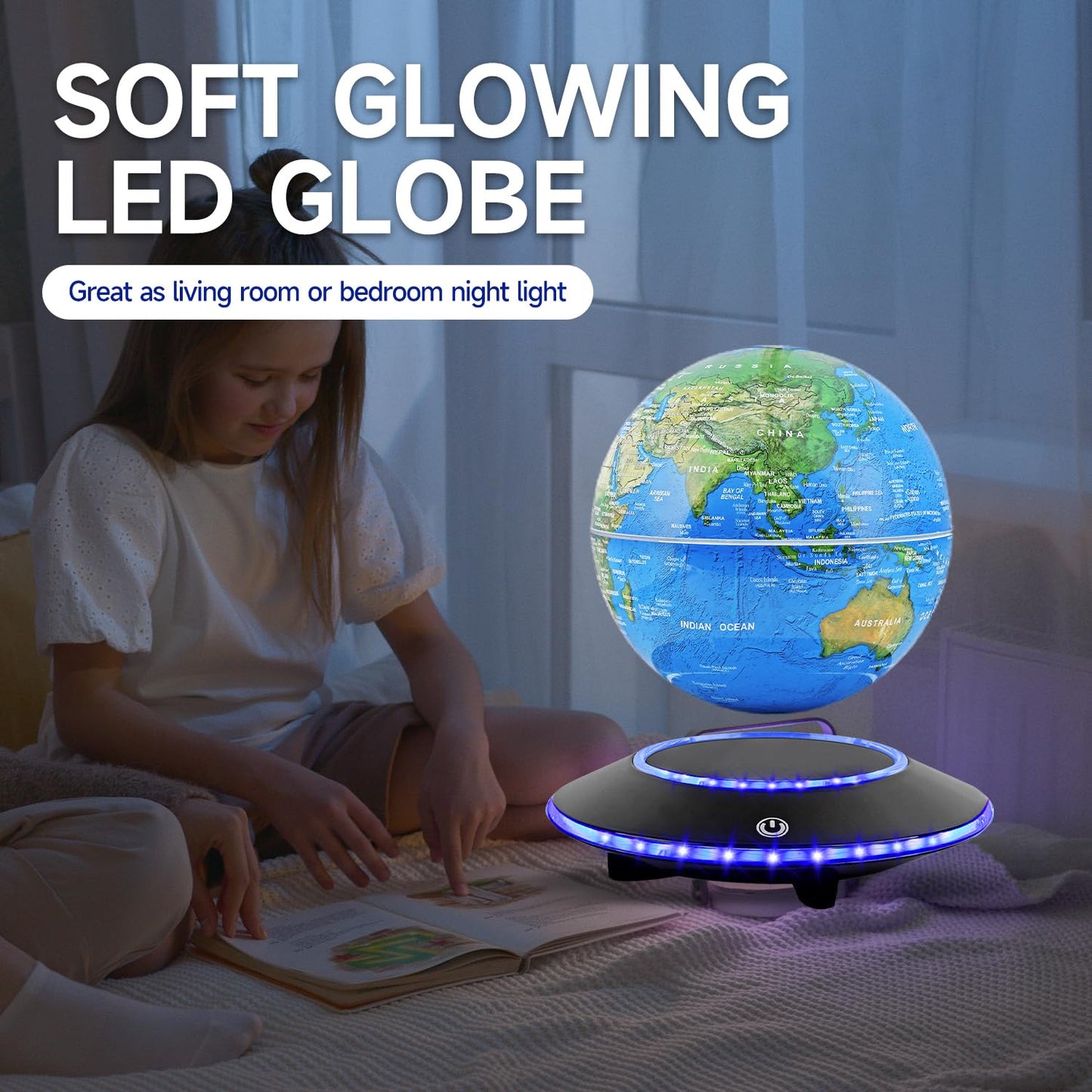 Magnetic Levitating Globe,Cool Gadgets Auto- Rotating Globes Floating Globe World Map Office Decor with LED Light Base for Children Educational Gift Home Office Desk Decoration (6 Inch)