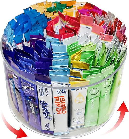 Drink Packet Organizer for Powdered Drink Mix,Powder Packet,Water Packet,Water Flavor Packet,Lazy Susan 360° Turntable Organizer for Drink Mix Necessities