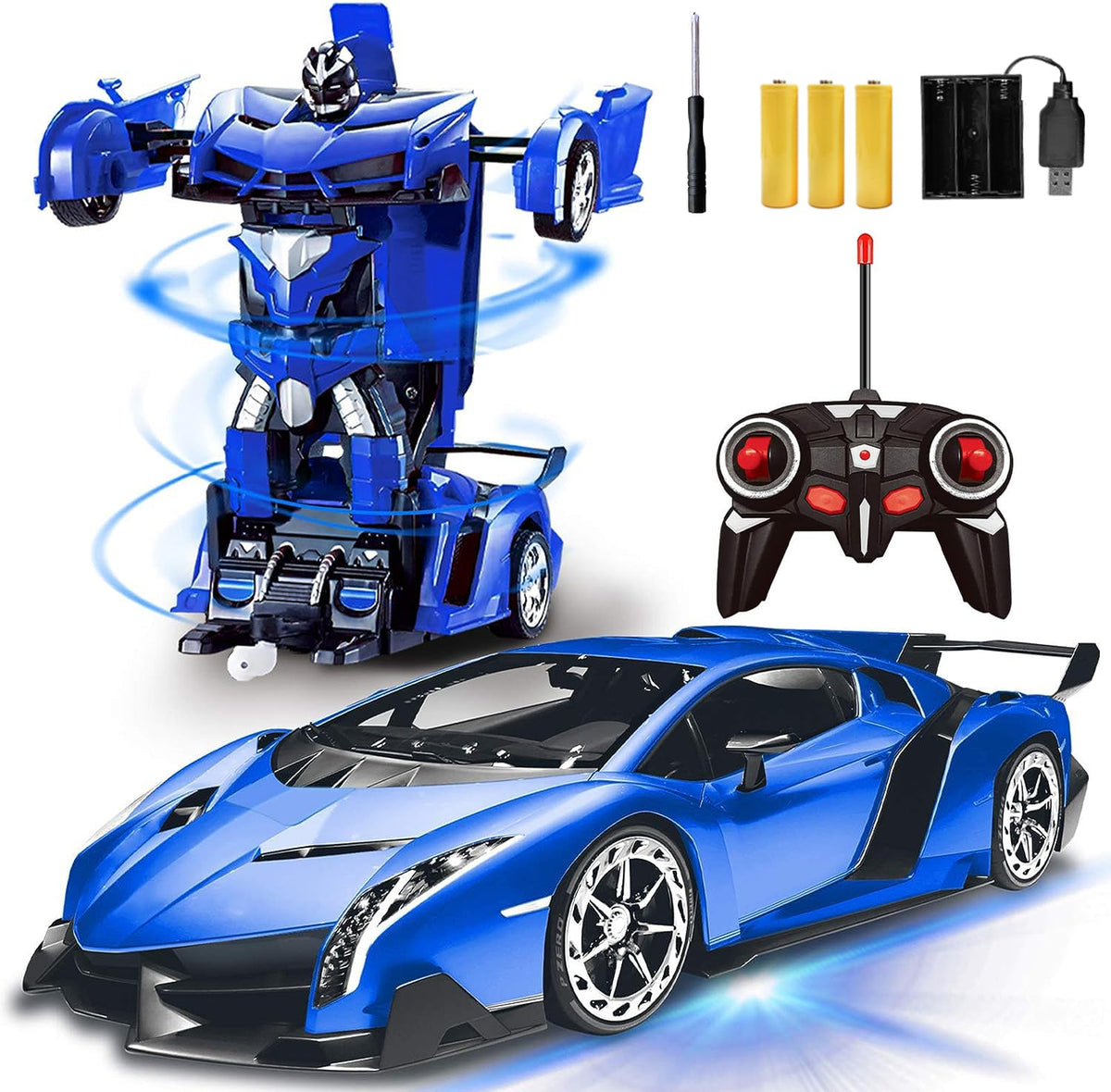 Remote Control Car - Transform Robot Toys for Boys Teens, Rechargeable RC Car with Lights, 2.4Ghz RC Car 1:18 Rechargeable 360° Rotating Race Transform Car Birthday Christmas Gifts for Kids