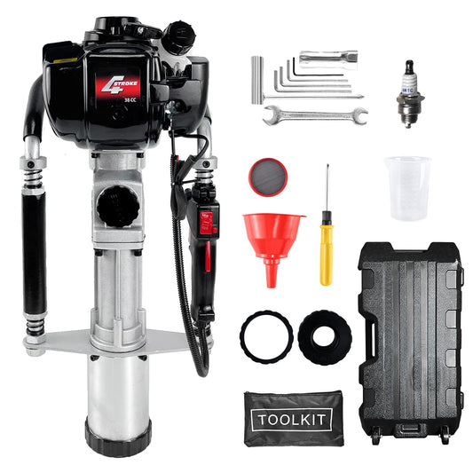 4 Stroke Gas Powered T Post Driver Hammer Drills, 37.7CC Air Cooling Single Cylinder Gasoline Petrol Fencing Tool with 3 Post Driving Head with 45mm,55mm,88mm plle sleeve
