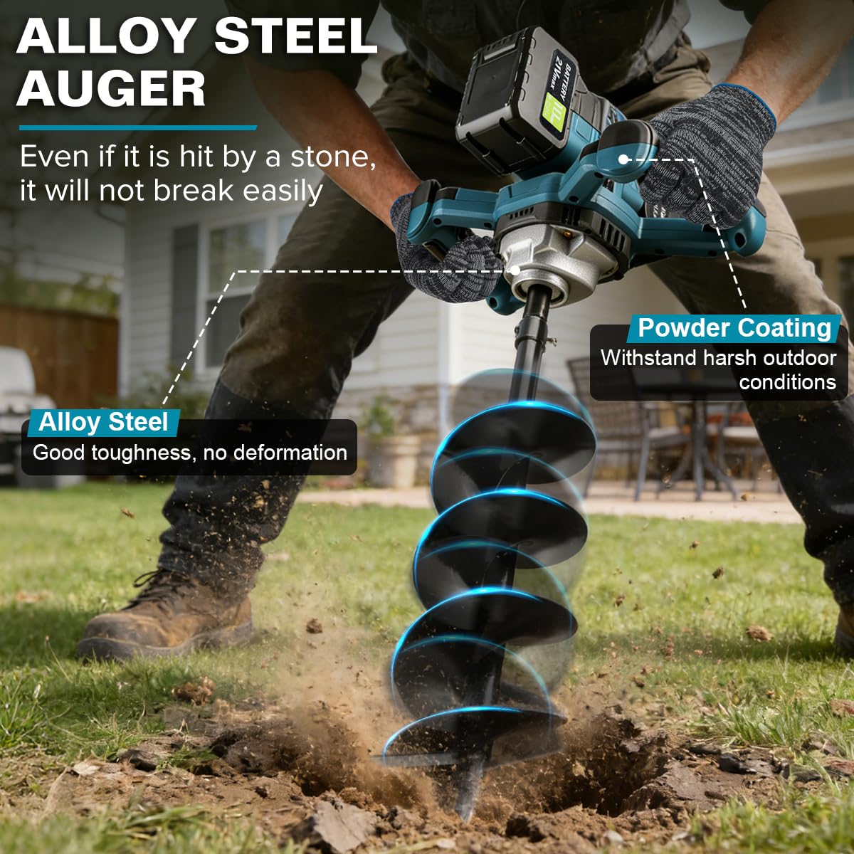 Post Hole Digger,Cordless Earth Auger,Electric Earth Auger,Includes 1twist drill bit with two batteries and one charger,With forward/reverse function，for Post Hole Digging, Drilling,Tree PlantingPlant