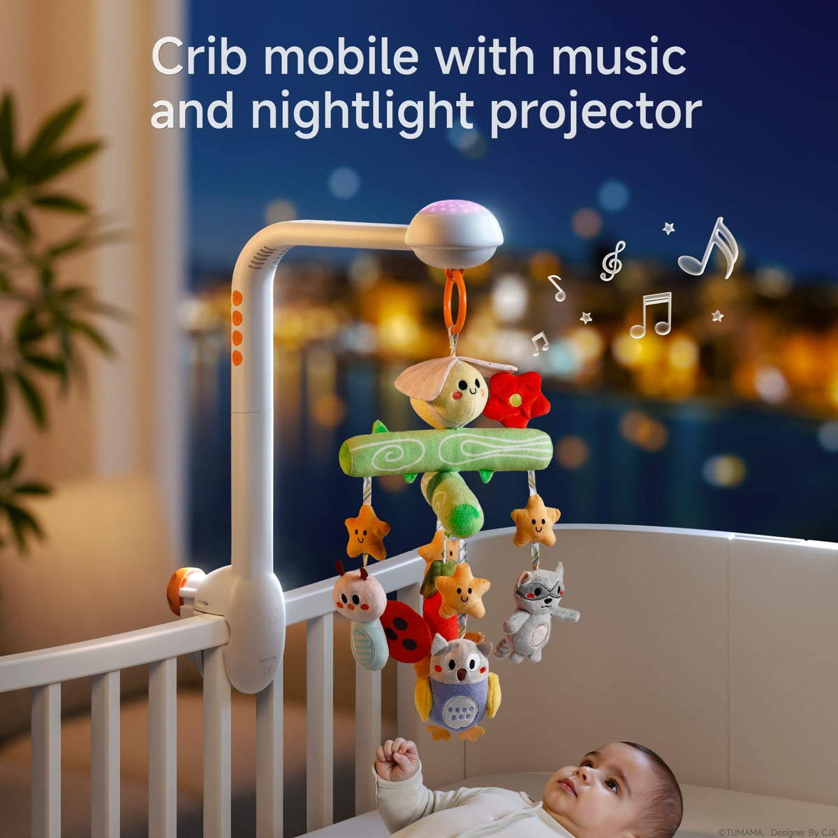 TUMAMA Crib Mobile with Music and Lights, Baby Mobile Cute Bee Crib Toys Hanging, Remote Control Nursery Mobiles for Bassinet, Rotation, Starlight Projection and Lullabies for Babies
