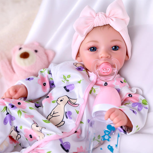 BABESIDE 18-Inch Reborn Baby Doll Girl – Realistic Lifelike Bebe Reborn de Silicona with Bunny Outfit, Magnetic Pacifier, Bottle, Diaper & Birth Certificate, Real Life Baby Dolls Gift for Kids Ages 3+