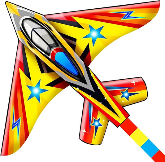 HONBO 58" Fighter Plane - Kite for Kids & Adults, Easy to Fly, Beach Trip Beginner Kite with Reel and 200ft String