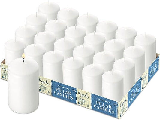 HYOOLA White Pillar Candles 2-inch x 4-inch - 24 Pack Unscented Bulk Pillar Candles - European Made