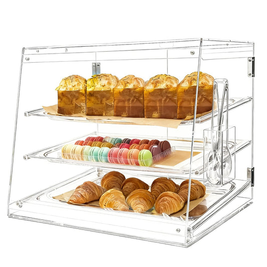 2PCS 3-Tier Commercial Countertop Bakery Display Case with Rear Doors, 20.9 x 17.3 x 16.7 inches, Clear Countertop Cabinet for Pastries and Desserts