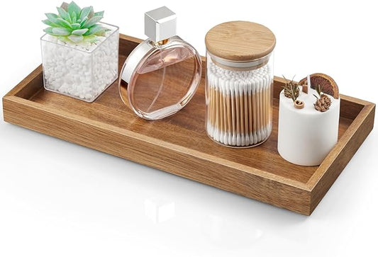 ALELION 13" Bathroom Vanity Tray for Counter - Acacia Wood Decorative Tray for Toilet Tank Makeup Perfume Jewelry Catchall Coffee Table - Wooden Kitchen Countertop Organizer for Soap Dispenser