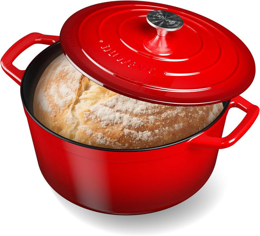 Nuwave 6QT Enameled Cast Iron Dutch Oven - Heavy Duty, Dual Handles, Oven Safe to 500°F for Baking & Roasting