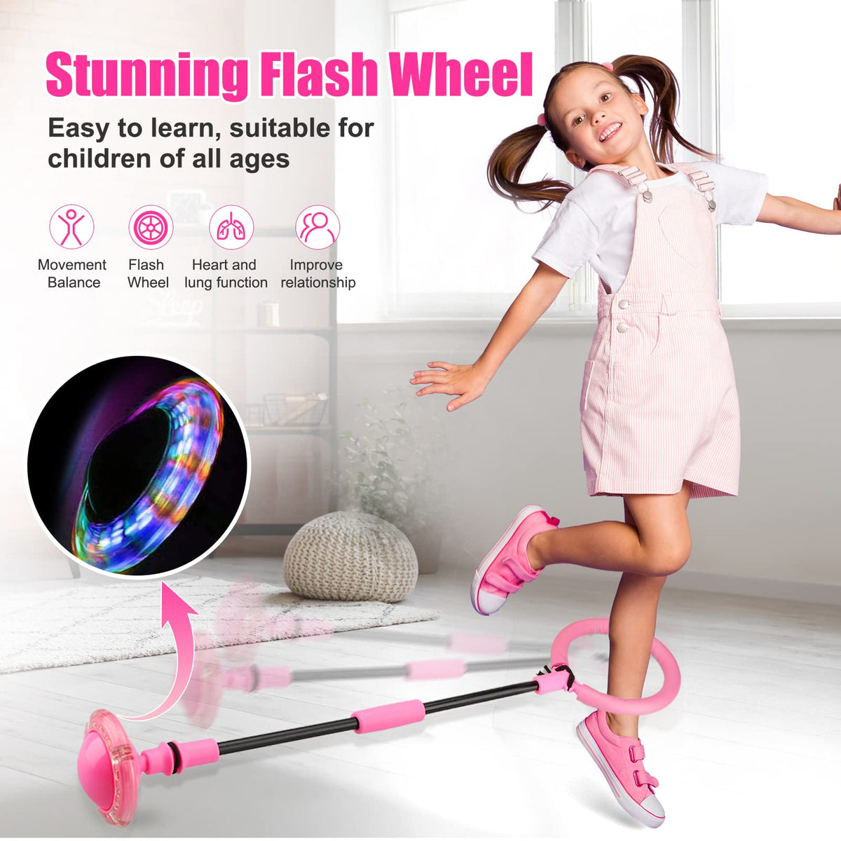 Chridark Ankle Skip Ball for Kids - Foldable Flash Wheel Skip Ball, Outside Game Toys for Kids & Adults, Gift for Boys & Girls Age 5 6 7 8 9 10 Years Old, Pink