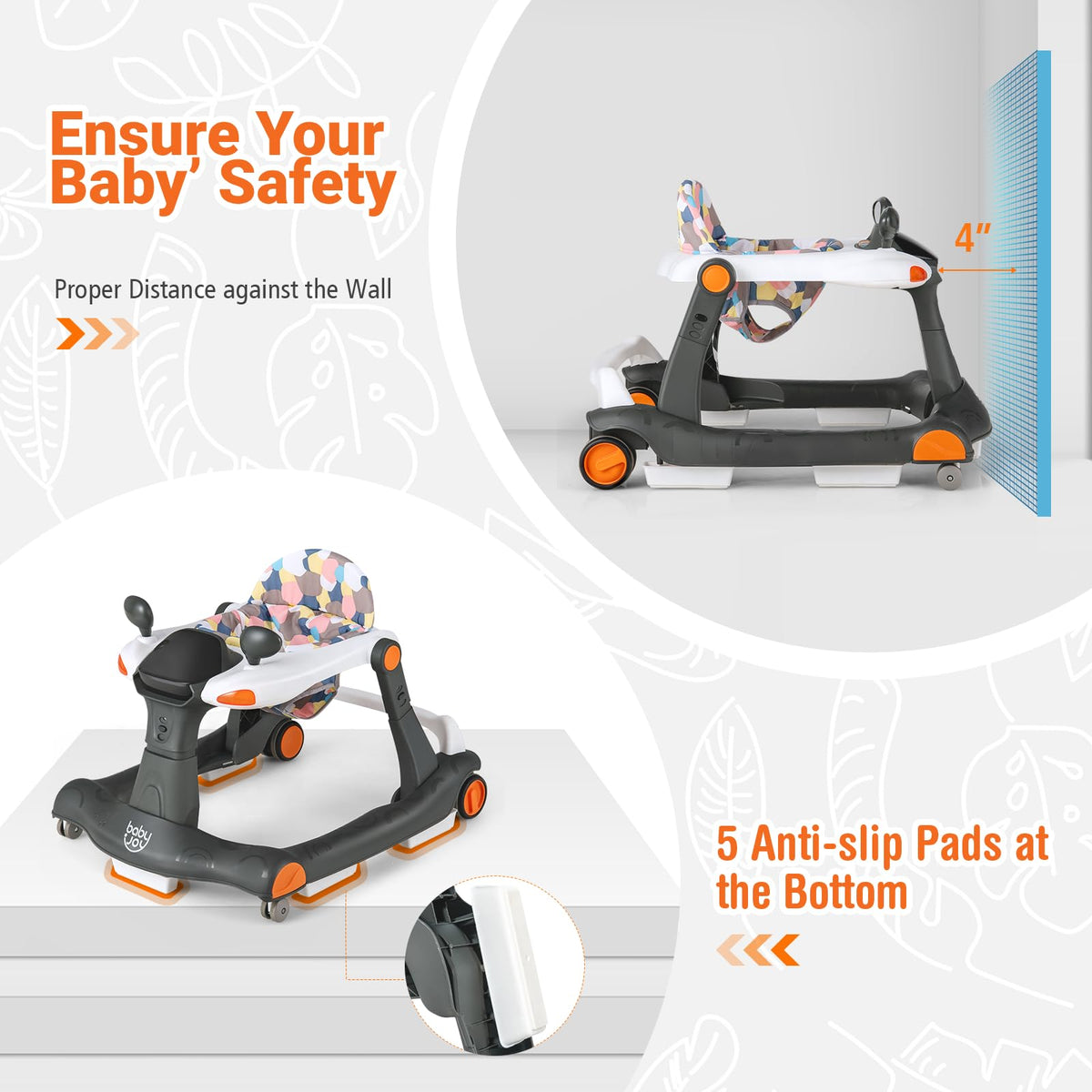 BABY JOY 2 in 1 Baby Walker, Foldable Activity Walker with Adjustable Height & Speed, Music, Lights, Mirrors, Padded Seat Cushion, Activity Baby Push Walker for Toddler Boys Girls, Ages 6-18 Months