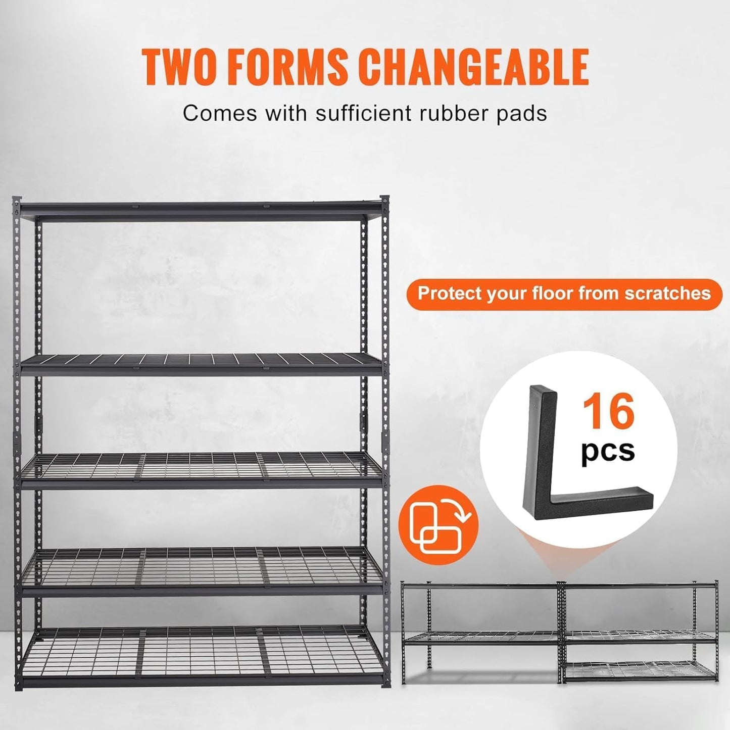 ExploreHorizon 2500 Lbs Capacity Heavy Duty Garage Shelving, 60x24x72 Inch 5-Tier Metal Wire Shelves, Adjustable Industrial Storage Rack for Garage, Basement, Warehouse Organization