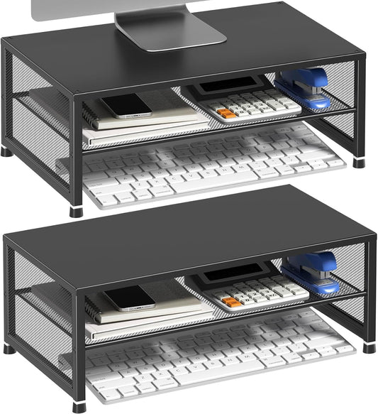 2-Tier 2-Pack) ECOLOVI Computer Monitor Stand Riser, Desk Organizer for Monitor, Printer & Laptop Stand, Desktop
