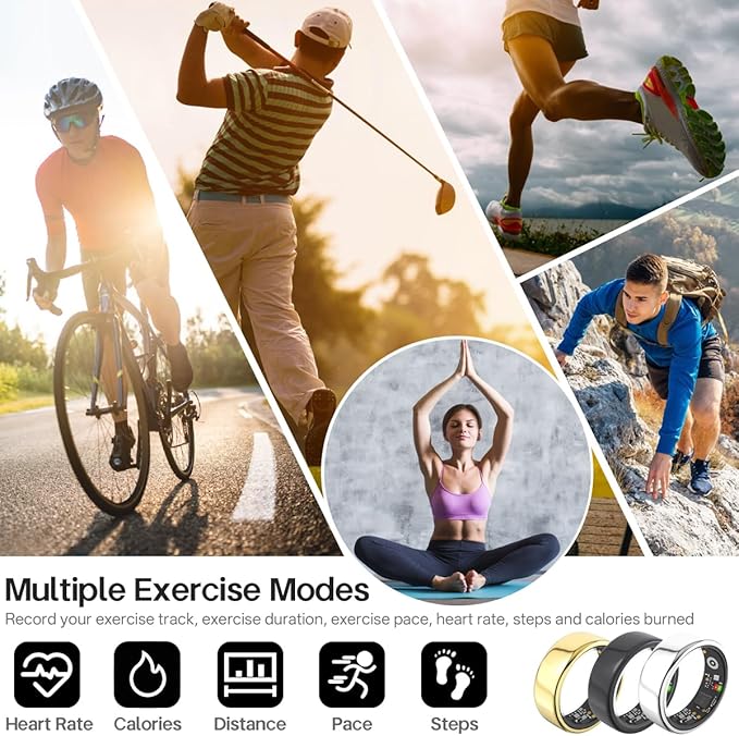 Smart Rings for Women Men,Fitness Tracker Ring,Heart Rate,Blood Oxygen,Blood Pressure,Step Tracker,Sleep Monitoring,No Subscription Fee,IP68 Waterproof Smart Ring for iphone&Android(Silver 10)