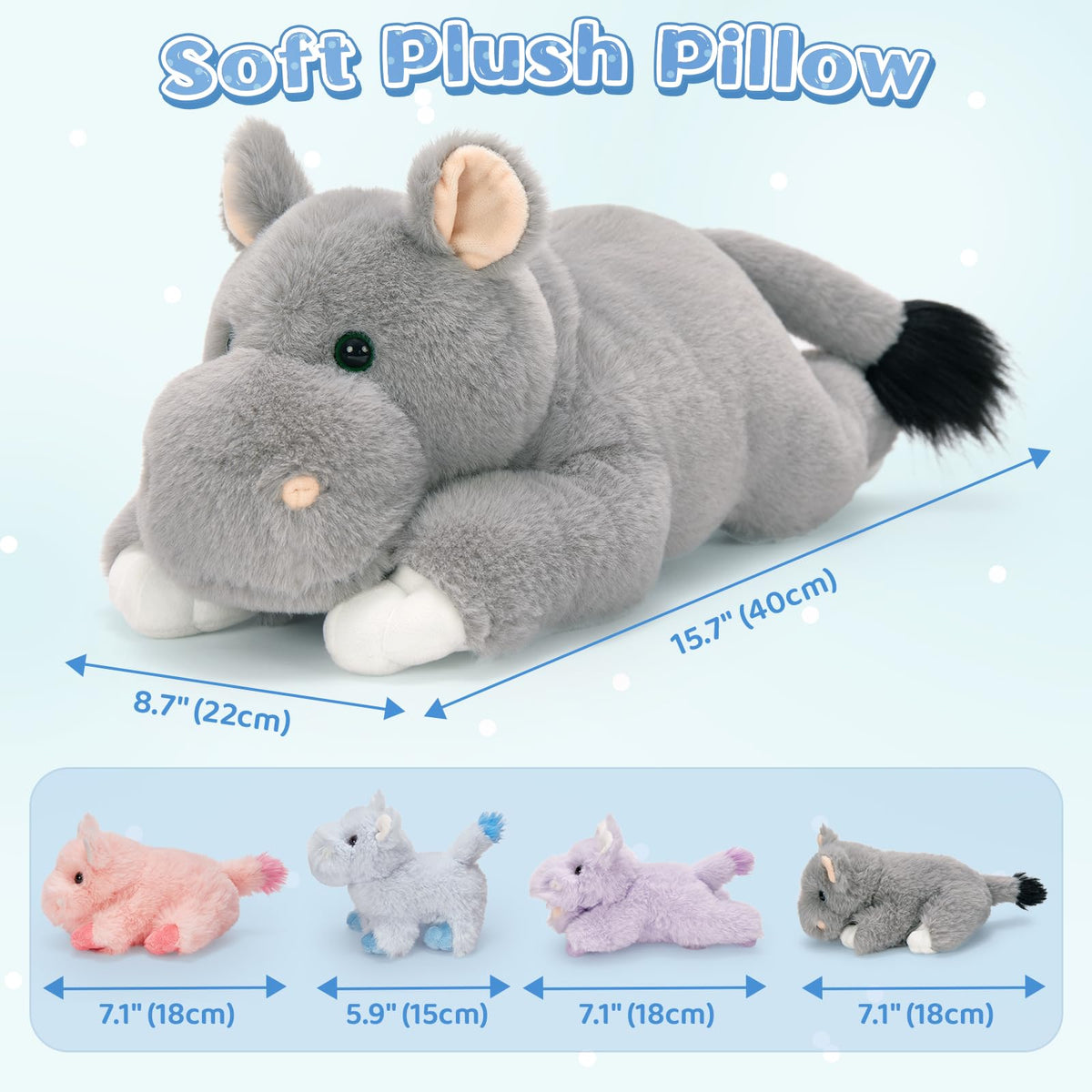 Tezituor 5Pcs Hippo Stuffed Animals Toy with Babies, 16'' Large Mommy Stuffed Hippo Plushies with 4 Cute Babies, Cute Hippopotamus Plush Body Pillow for Boys Girls