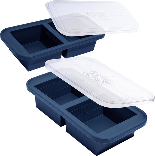 Souper Cubes 2-Cup Silicone Freezer Molds with Lids - Perfect for Freezing Soups, Sauces & Leftovers | Blueberry 2-Pack