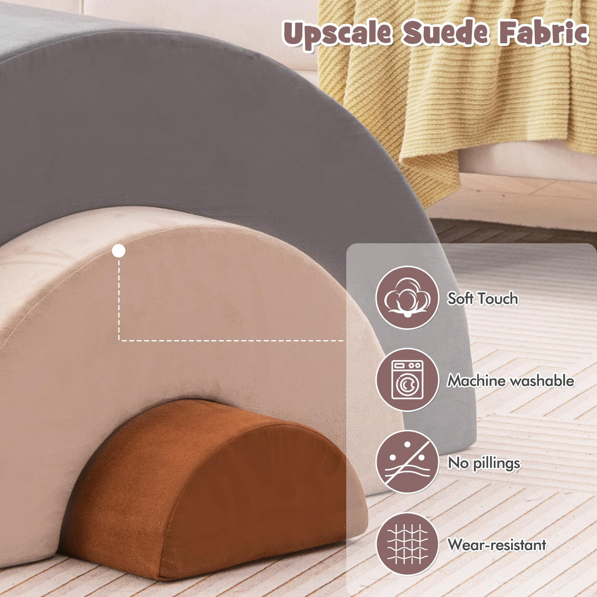 INFANS Climbing Toys for Toddlers, 3pc Foam Climbing Blocks Rainbow Shaped Indoor Play Set, Soft Equipment Modulars Rainbow Crawling Tunnel Playroom Couch for Children Playroom Baby (Grey)