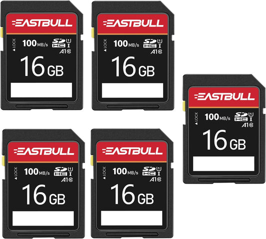EASTBULL 5-Pack 16GB 10 U1 V30 100MB/s 5-Pack 5 (16 5 Pack) of SD Card Class SD Card High-Speed Read SDHC Memory Card