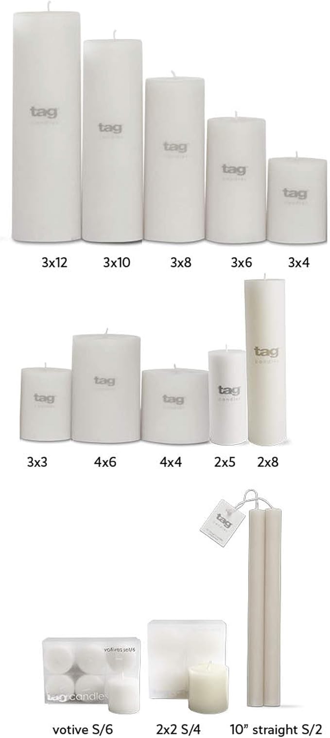 TAG Chapel 3X10 White Pillar Paraffin Wax Candle Unscented Drip-Free Long Burning 145 Hours for Home Decor Wedding Parties Dining Dinner Kitchen Table Tabletop Living Room End Table Decor Decoration